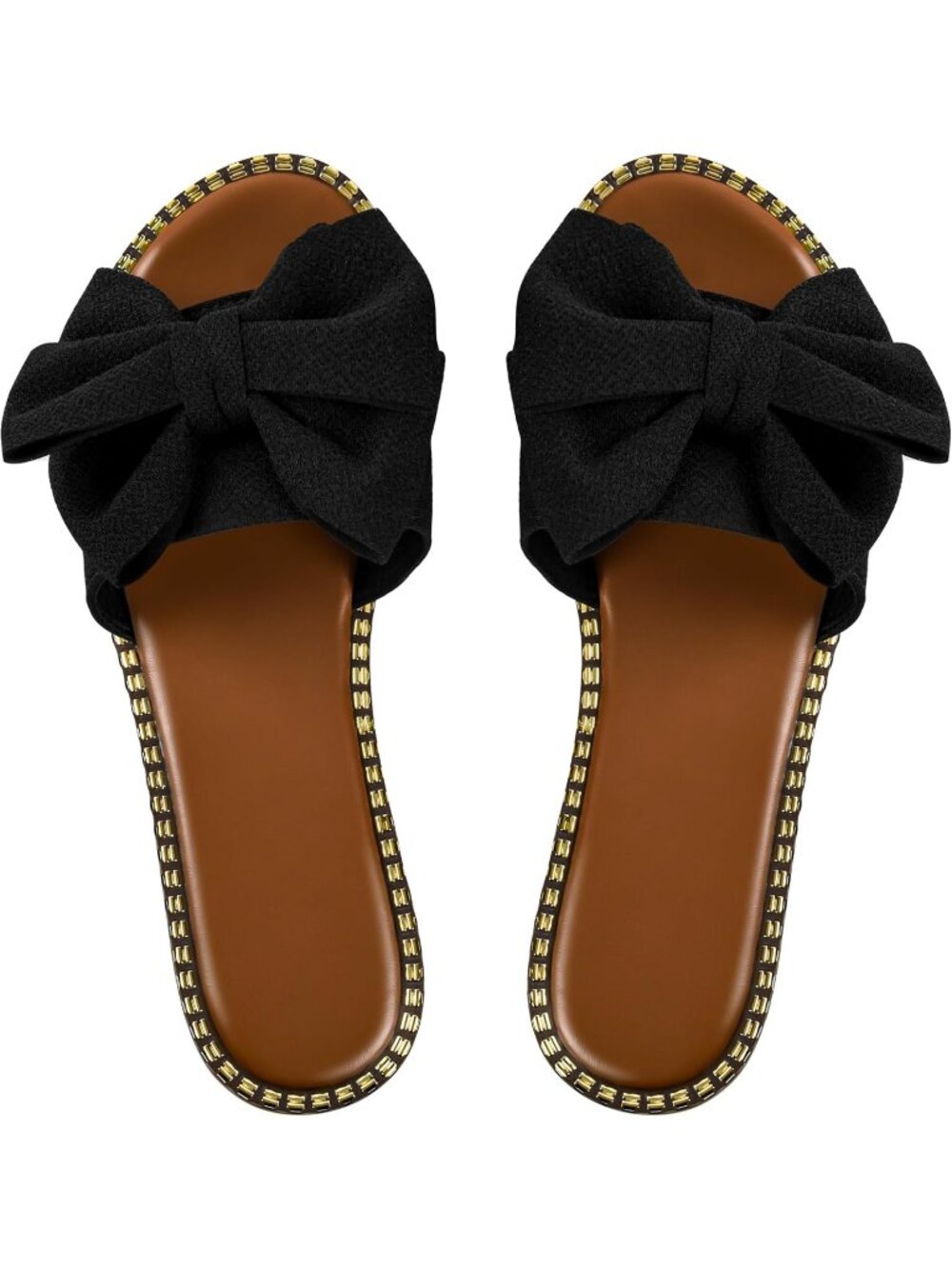 Women's Black Bow Knot Slides Open Toe Flat Sandals Slip On Beach Shoes